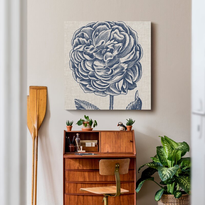 Elegant Blue Floral Oil Painting on Linen for Home Decor