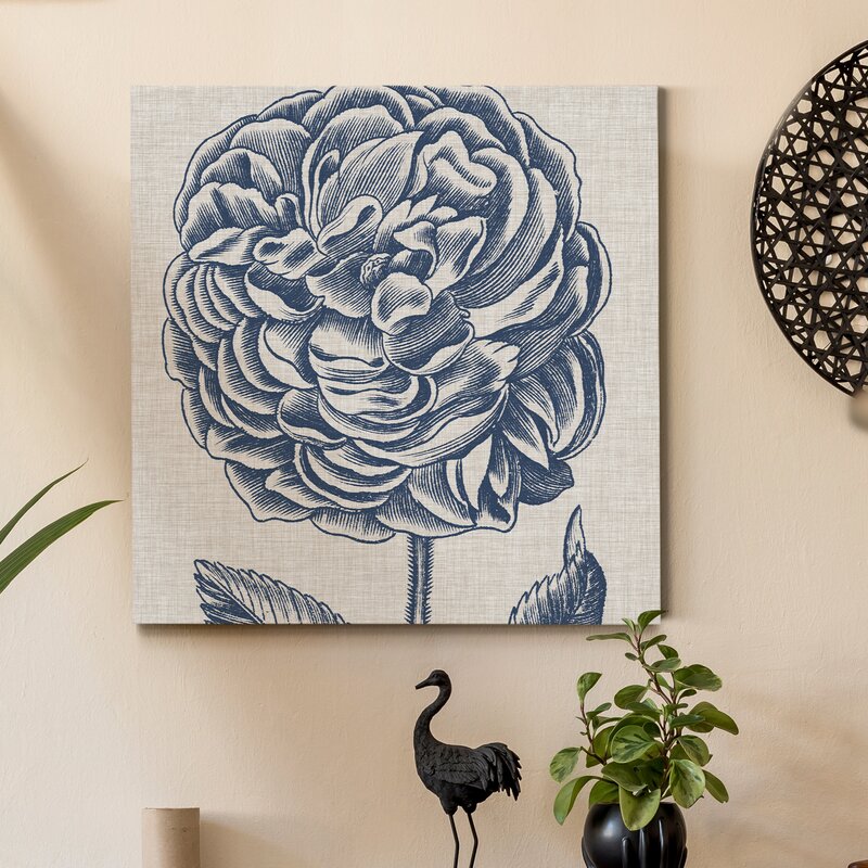 Elegant Blue Floral Oil Painting on Linen for Home Decor
