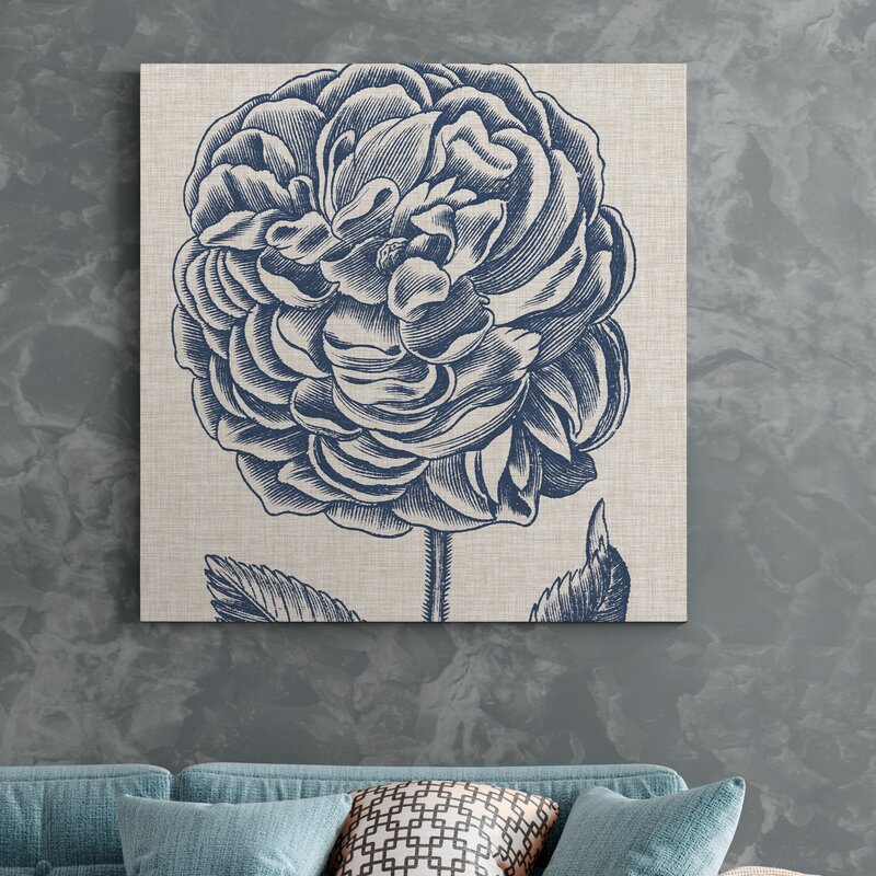 Elegant Blue Floral Oil Painting on Linen for Home Decor