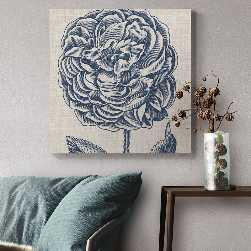 Elegant Blue Floral Oil Painting on Linen for Home Decor