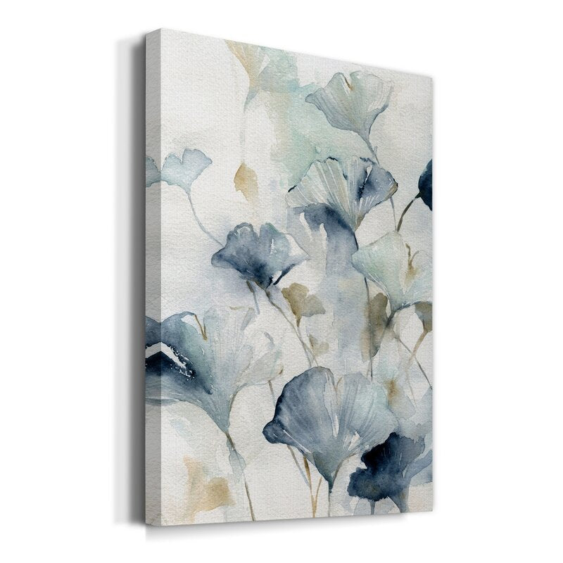 Elegant Indigo Ginkgo Floral Oil Painting for Modern Home Decor