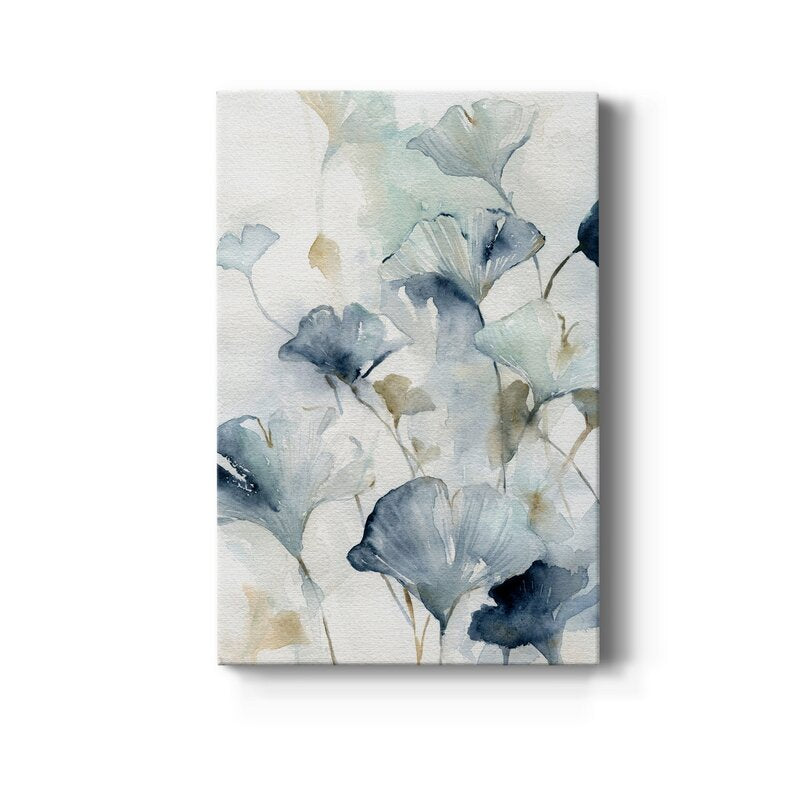 Elegant Indigo Ginkgo Floral Oil Painting for Modern Home Decor