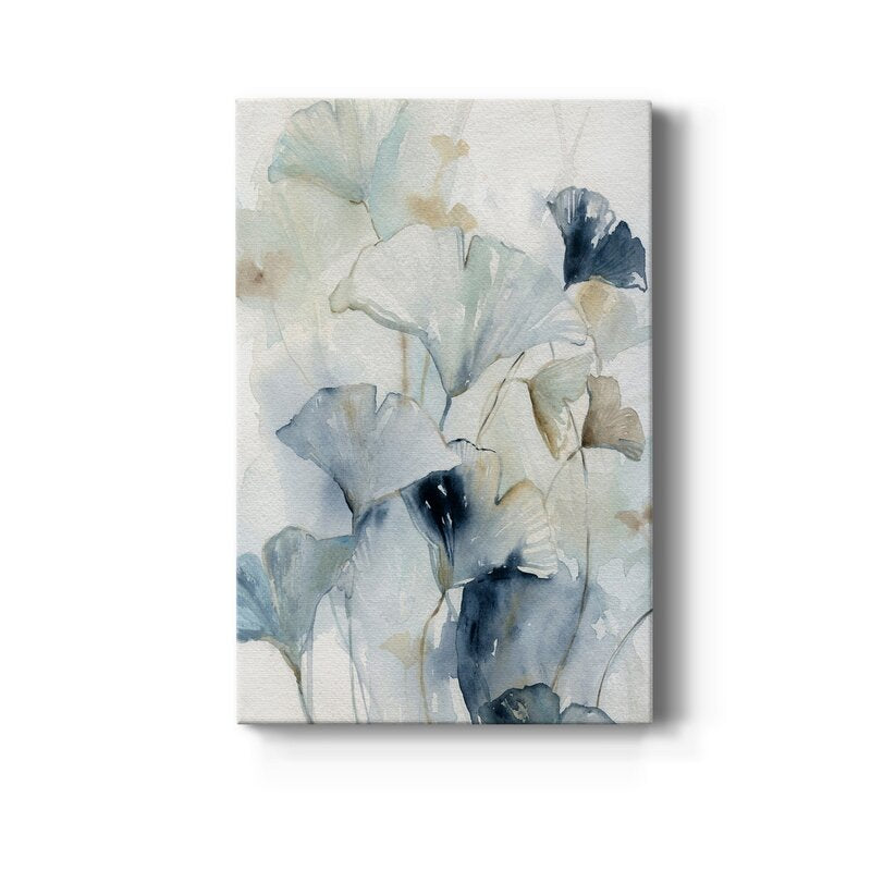 Elegant Indigo Ginkgo Leaves Oil Painting for Contemporary Home Decor