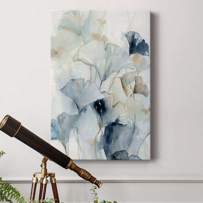 Elegant Indigo Ginkgo Leaves Oil Painting for Contemporary Home Decor