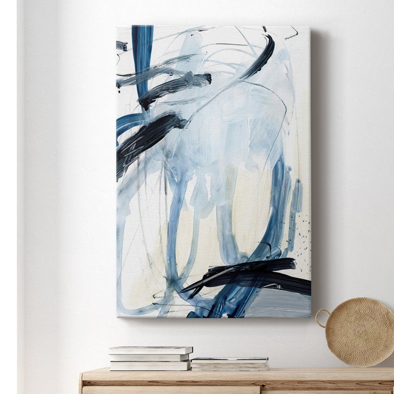 Abstract Blue and Black Oil Painting for Modern Home Décor