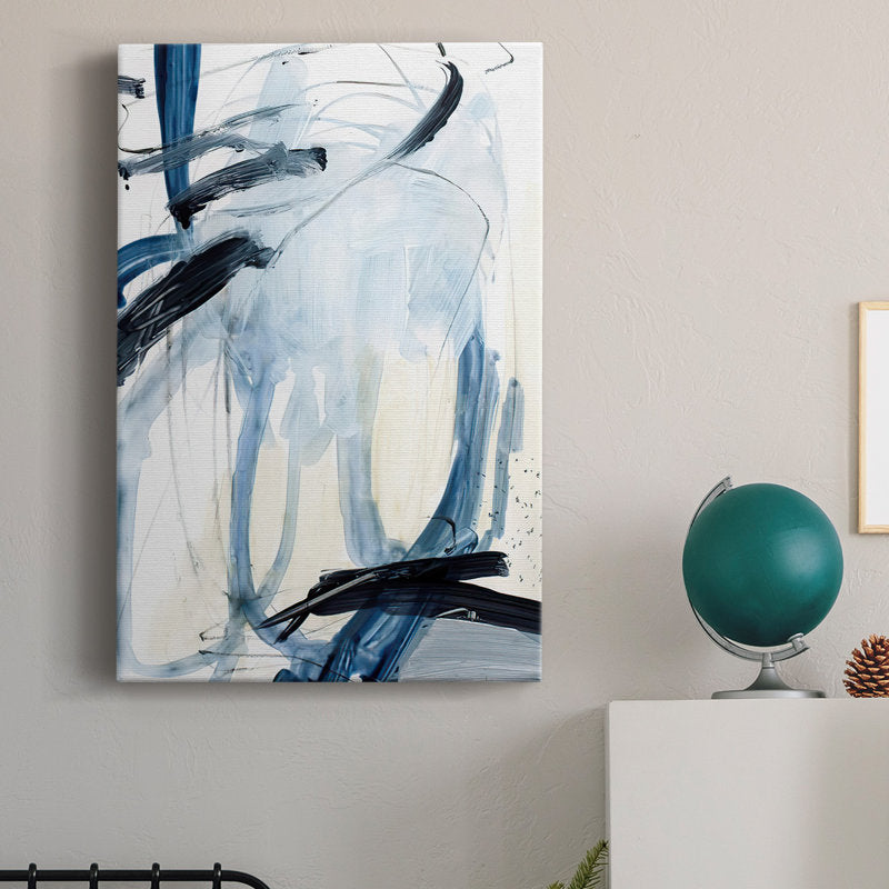 Abstract Blue and Black Oil Painting for Modern Home Décor