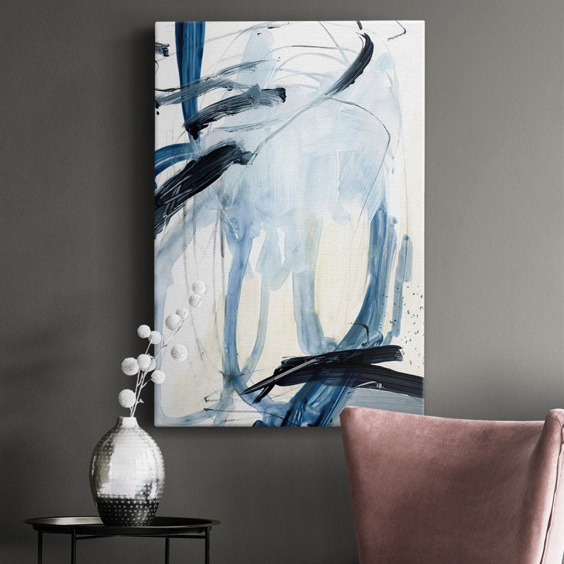 Abstract Blue and Black Oil Painting for Modern Home Décor