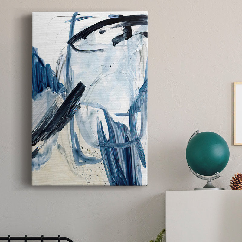 Abstract Blue Swash Oil Painting for Modern Home Decor