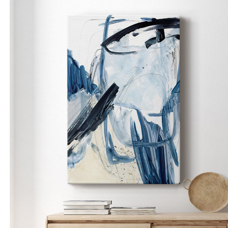 Abstract Blue Swash Oil Painting for Modern Home Decor