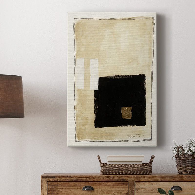 Contemporary Abstract Oil Painting in Black and Beige