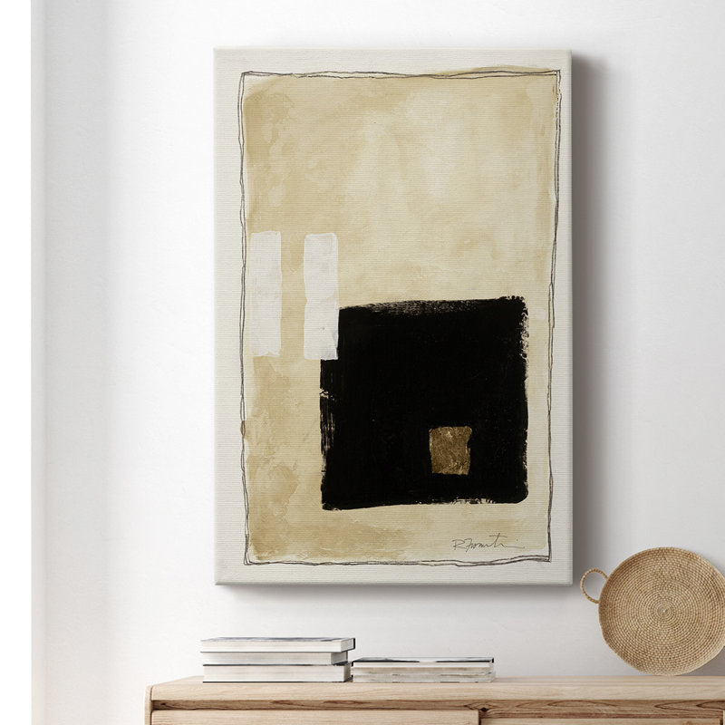 Contemporary Abstract Oil Painting in Black and Beige