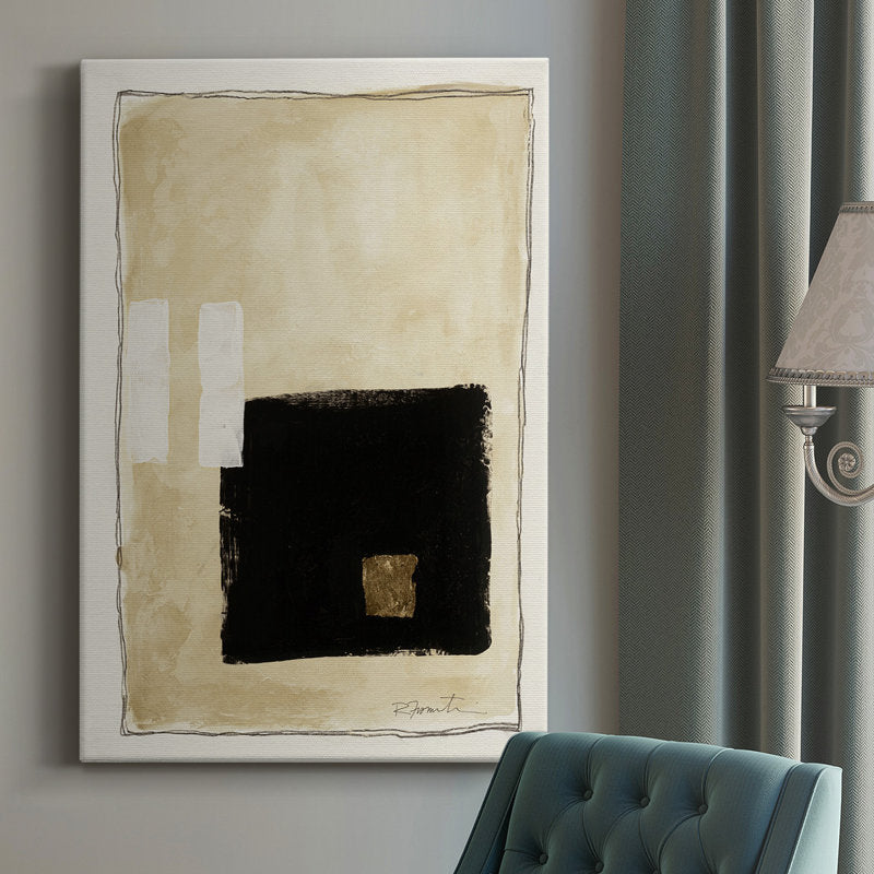 Contemporary Abstract Oil Painting in Black and Beige