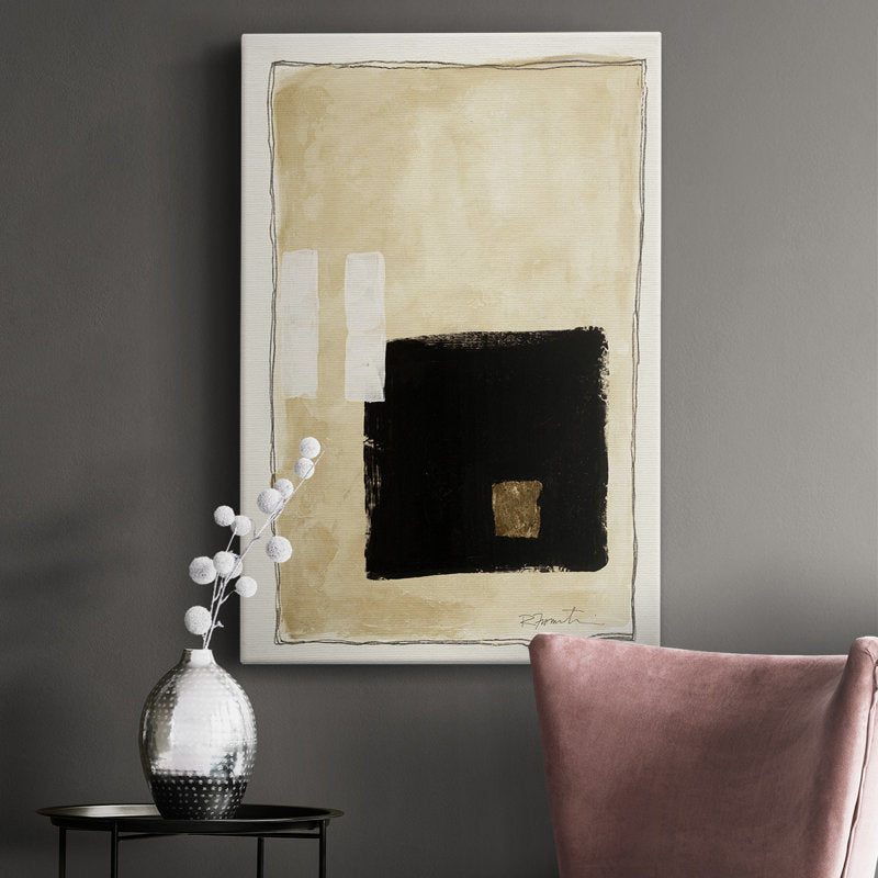 Contemporary Abstract Oil Painting in Black and Beige