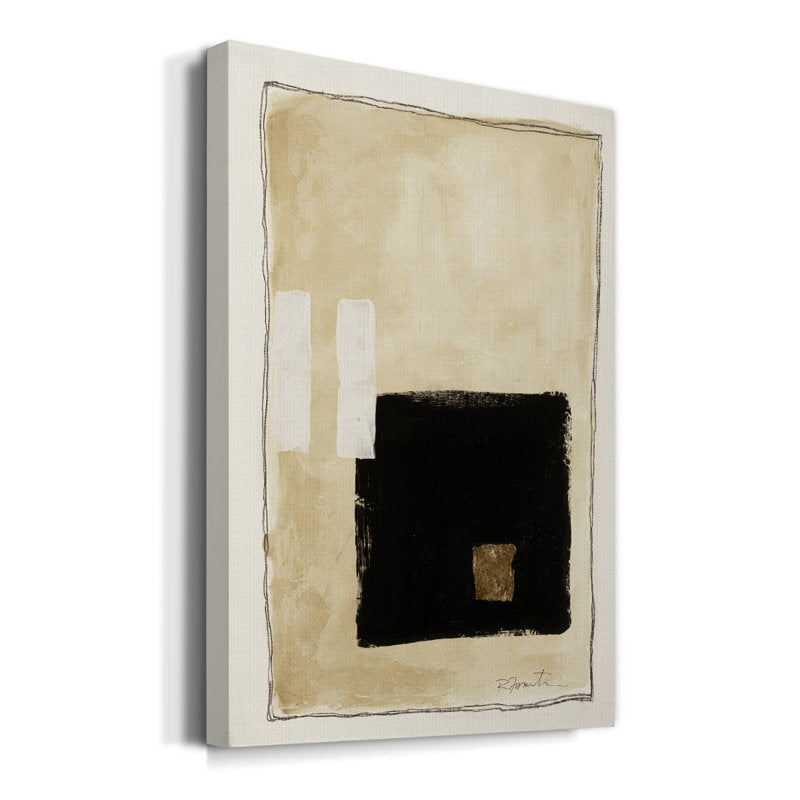 Contemporary Abstract Oil Painting in Black and Beige