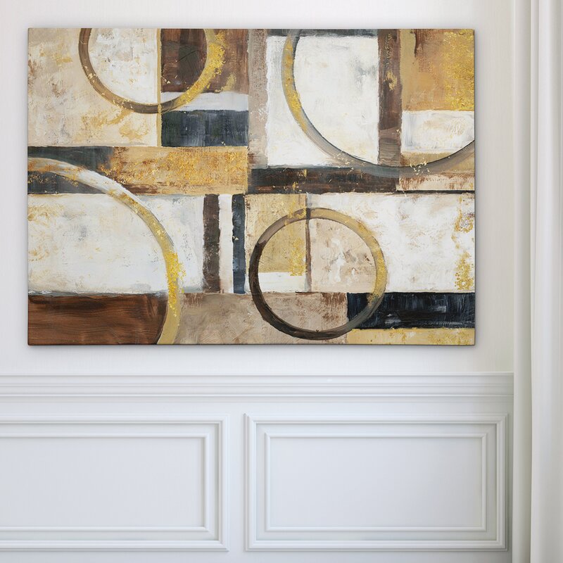 Modern Abstract Oil Painting with Geometric Shapes in Earthy Tones