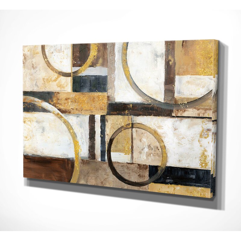 Modern Abstract Oil Painting with Geometric Shapes in Earthy Tones