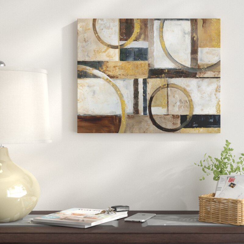 Modern Abstract Oil Painting with Geometric Shapes in Earthy Tones