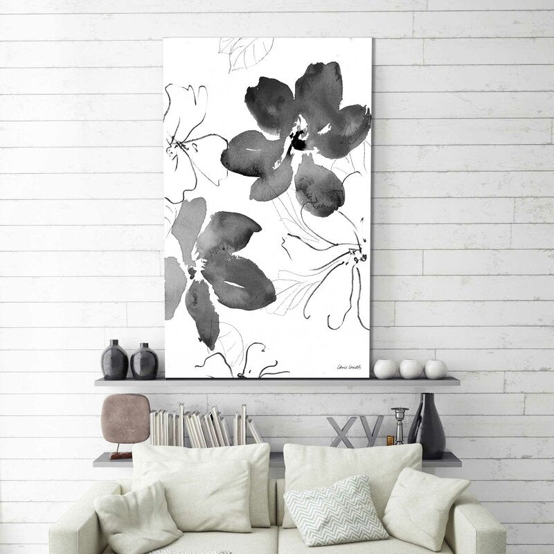 Elegant Black and White Floral Abstract Oil Painting for Modern Decor