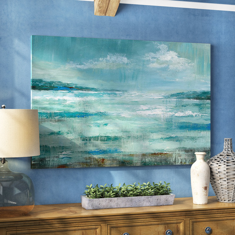Serene Coastal Landscape Oil Painting - Tranquil Blue Seascape Art Print for Home Decor