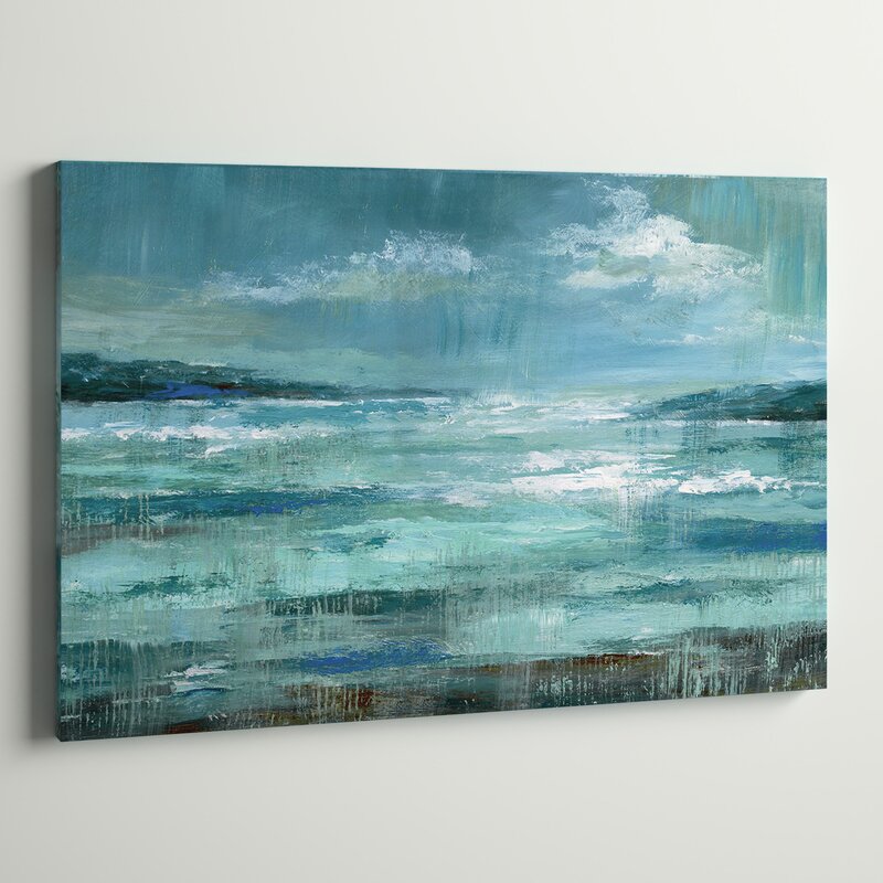 Serene Coastal Landscape Oil Painting - Tranquil Blue Seascape Art Print for Home Decor