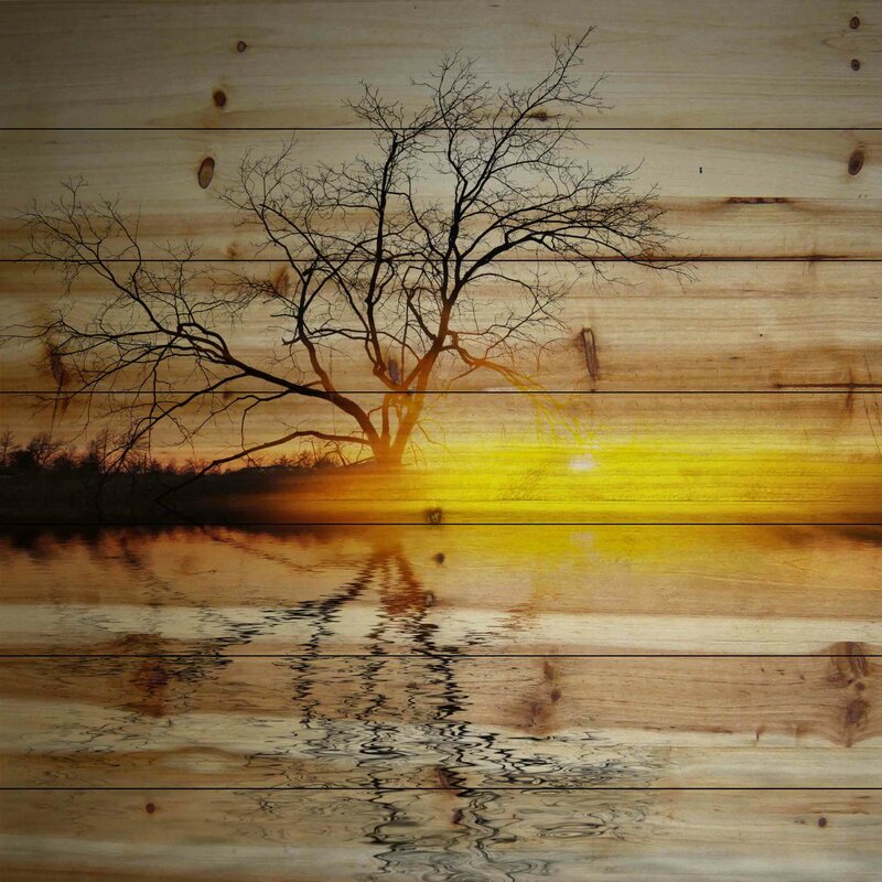 Serene Sunset Landscape Oil Painting with Tree Reflection on Water
