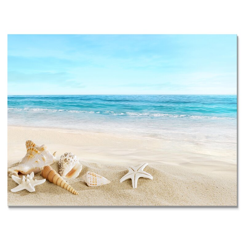 Tropical Beach Serenity with Shells and Starfish – Coastal Oil Painting
