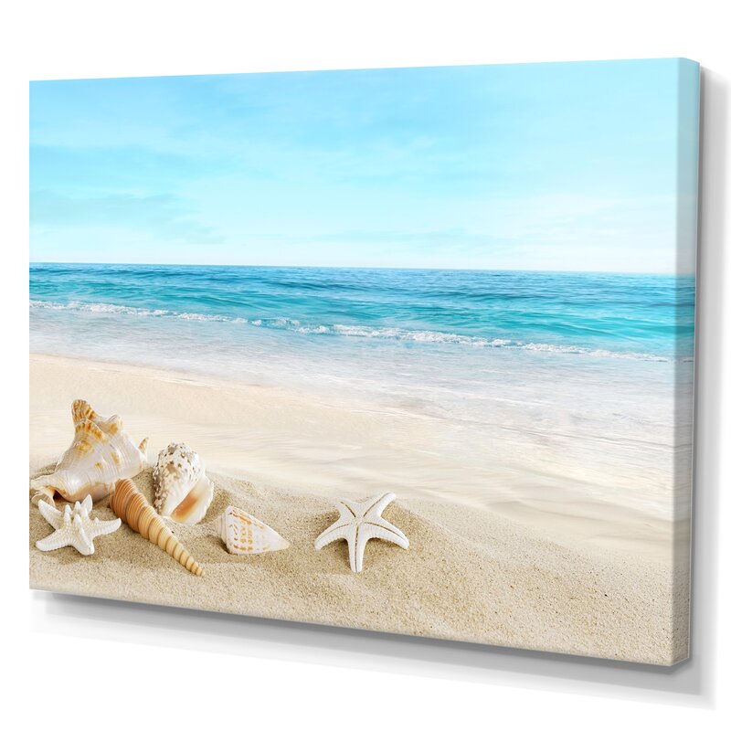 Tropical Beach Serenity with Shells and Starfish – Coastal Oil Painting