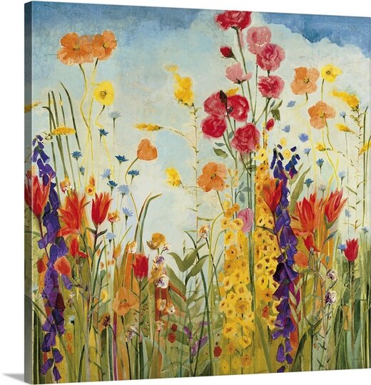 Vibrant Floral Landscape Oil Painting - Colorful Garden Scene in Bloom