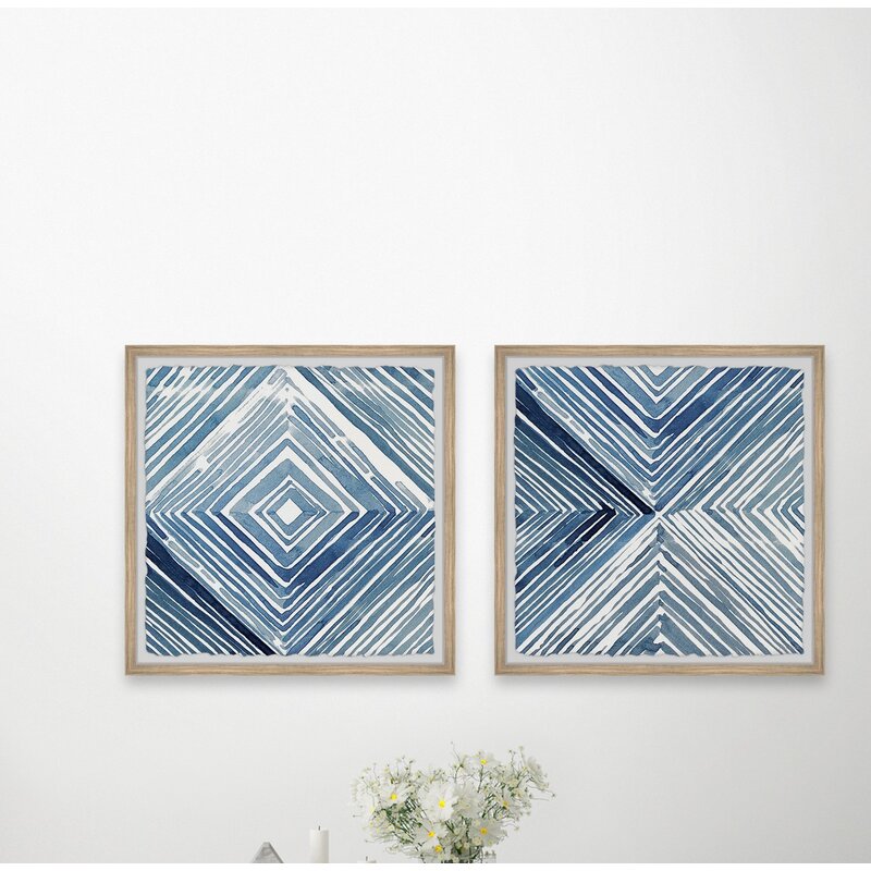 Abstract Blue Geometric Oil Paintings Set for Modern Home Decor