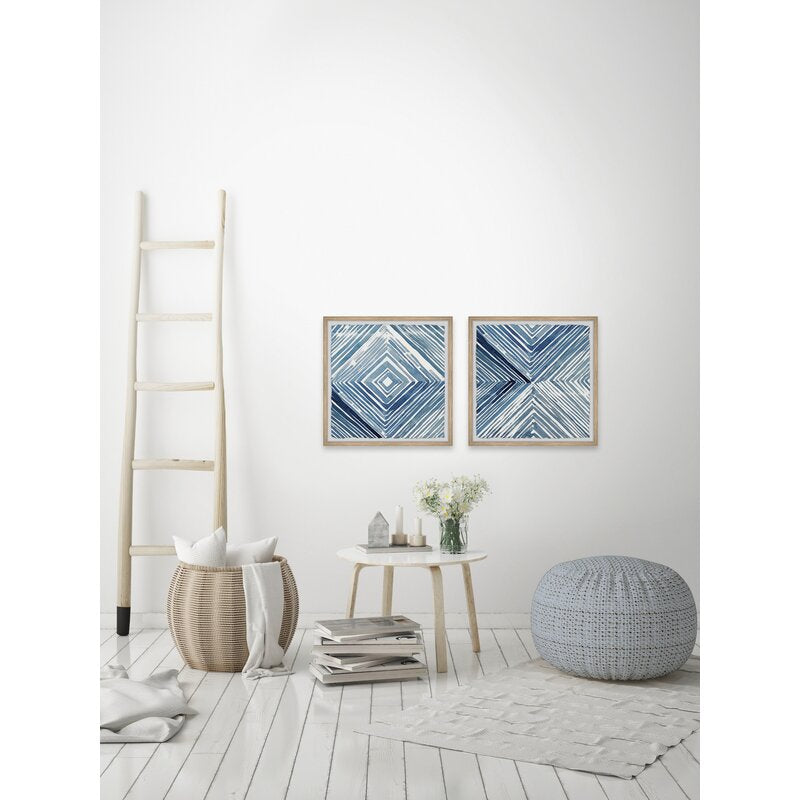 Abstract Blue Geometric Oil Paintings Set for Modern Home Decor