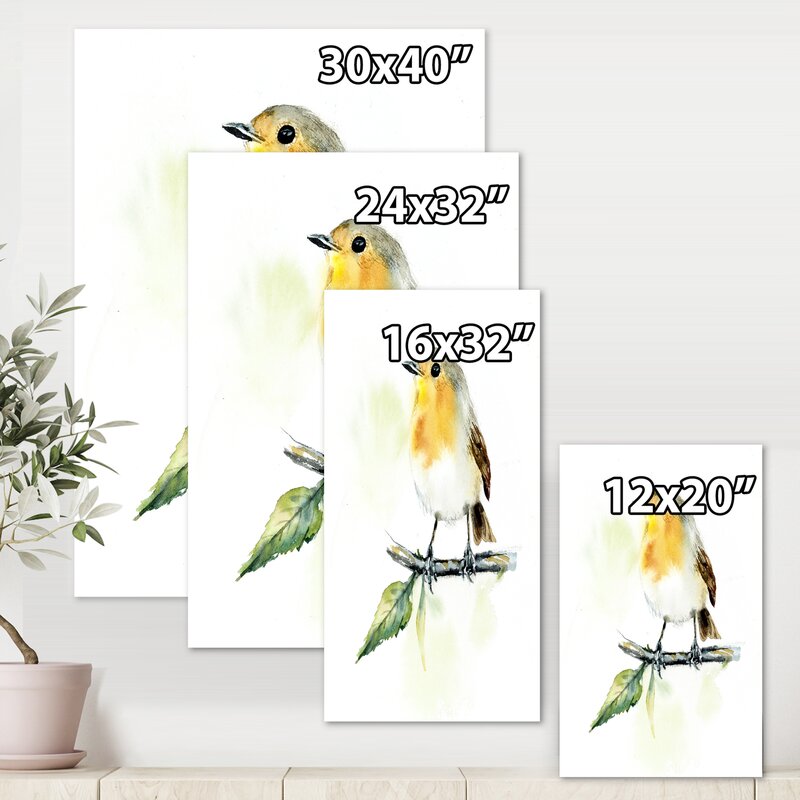 Charming Robin Bird on Branch - Nature-Inspired Oil Painting Wall Art