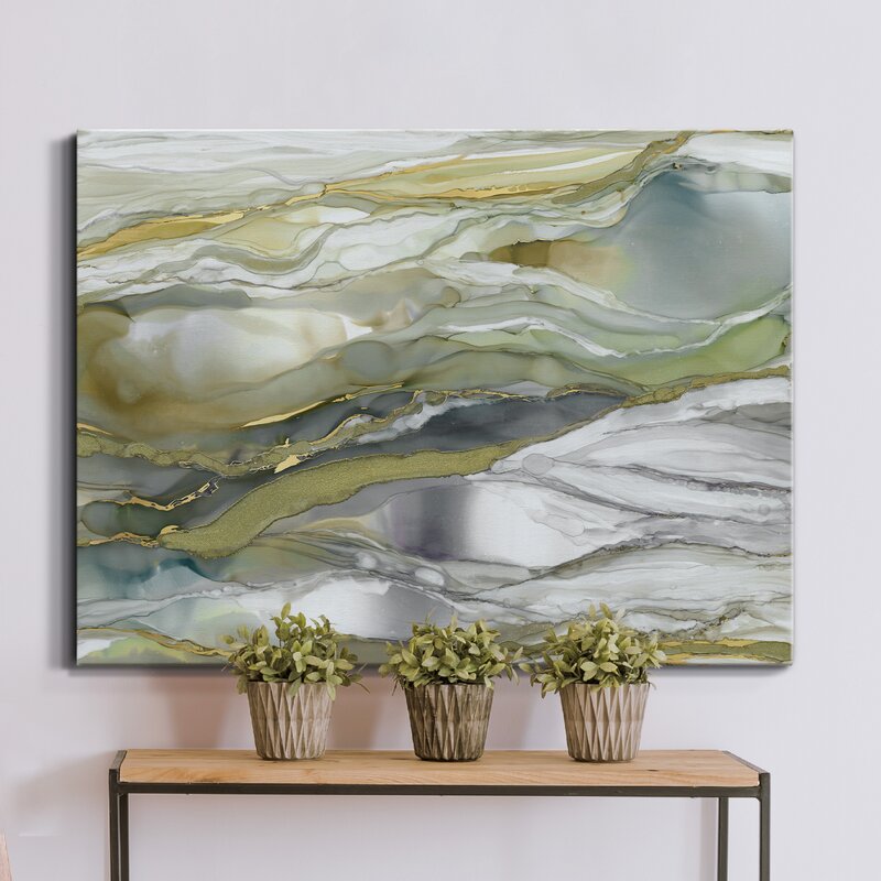 Elegant Marbled Glass Abstract Painting with Gold Accents for Modern Home Décor