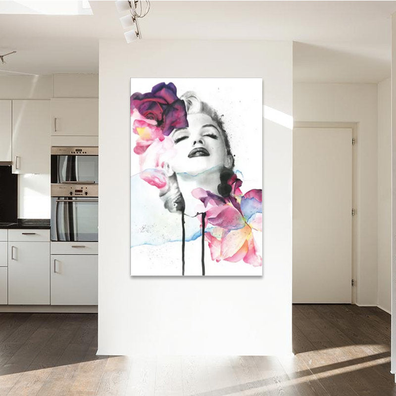Marilyn Monroe Floral Canvas Art – Stylish Wall Decor for Living Room or Bedroom