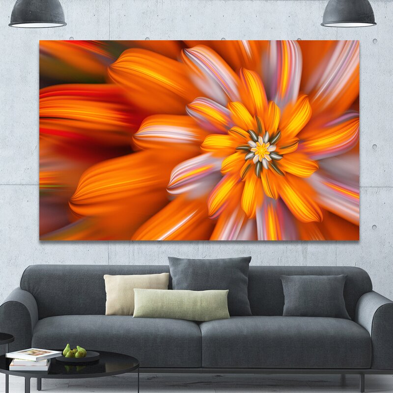 Vibrant Orange Fractal Flower Oil Painting for Modern Home Decor