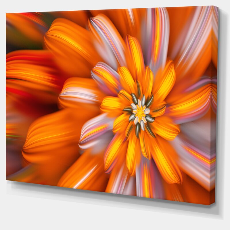 Vibrant Orange Fractal Flower Oil Painting for Modern Home Decor