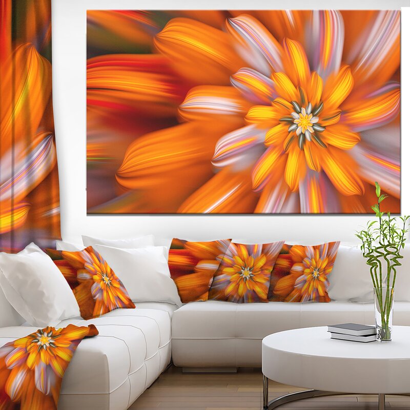 Vibrant Orange Fractal Flower Oil Painting for Modern Home Decor
