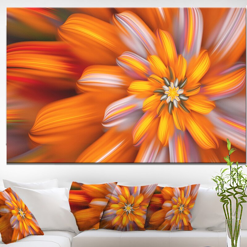 Vibrant Orange Fractal Flower Oil Painting for Modern Home Decor