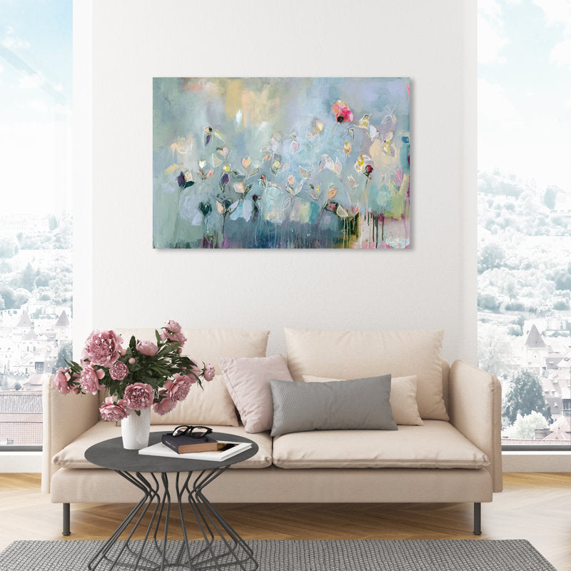 Modern Floral Beauty in Pink - Abstract Oil Painting for Elegant Home Decor