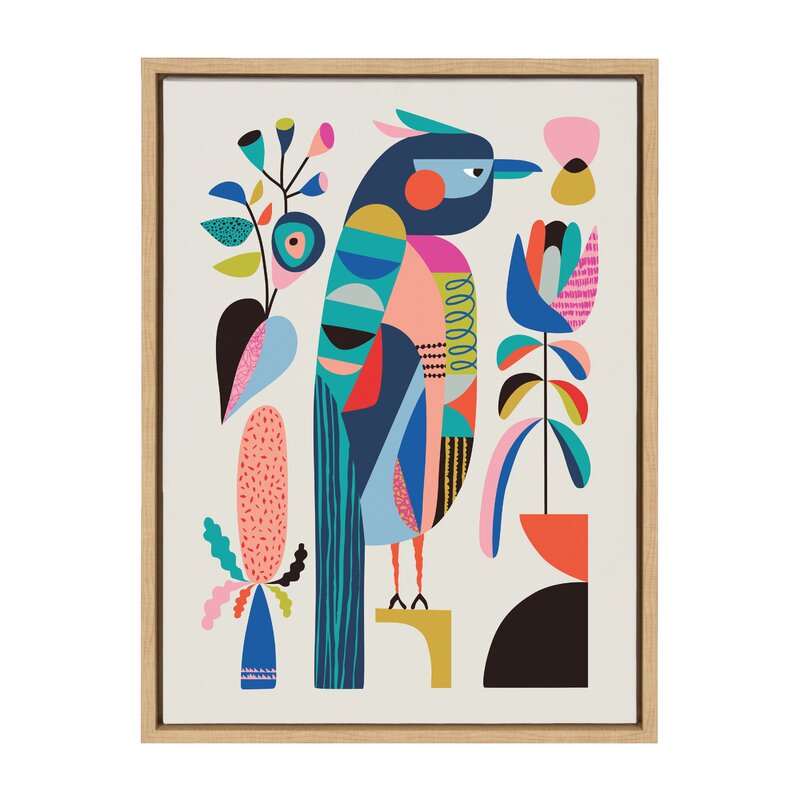 Colorful Mid Century Modern Kookaburra Oil Painting