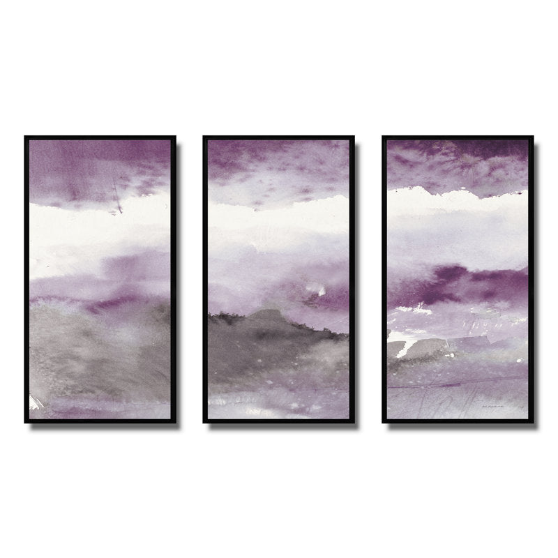 Amethyst and Gray Abstract Oil Painting Triptych for Modern Home Decor
