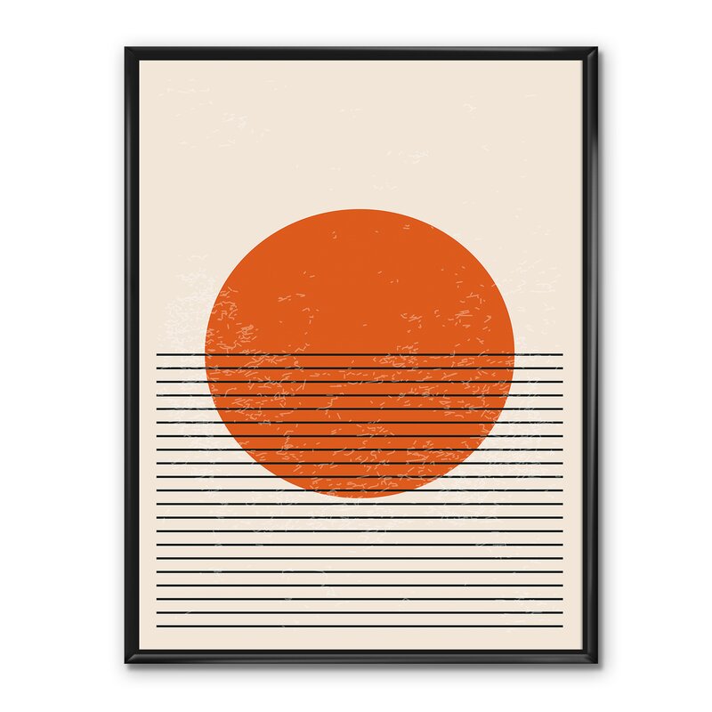 Contemporary Abstract Oil Painting with Geometric Shapes and Warm Sunset Tones