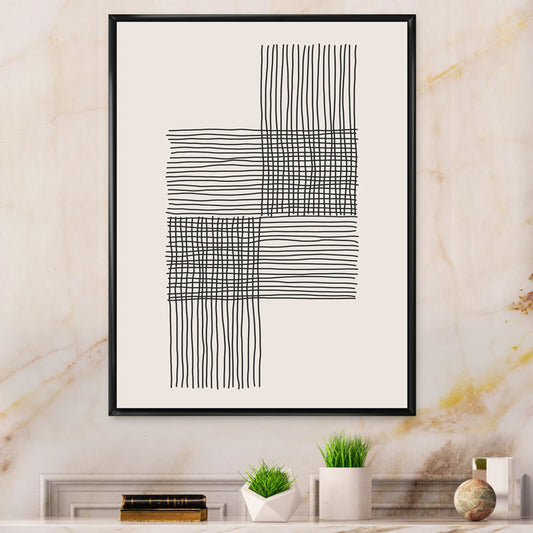Elegant Minimalist Black and White Geometric Abstract Oil Painting