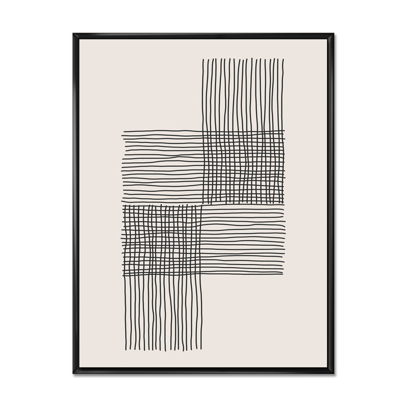 Elegant Minimalist Black and White Geometric Abstract Oil Painting