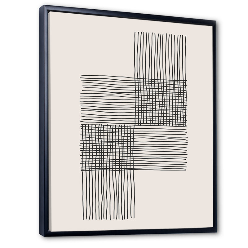 Elegant Minimalist Black and White Geometric Abstract Oil Painting
