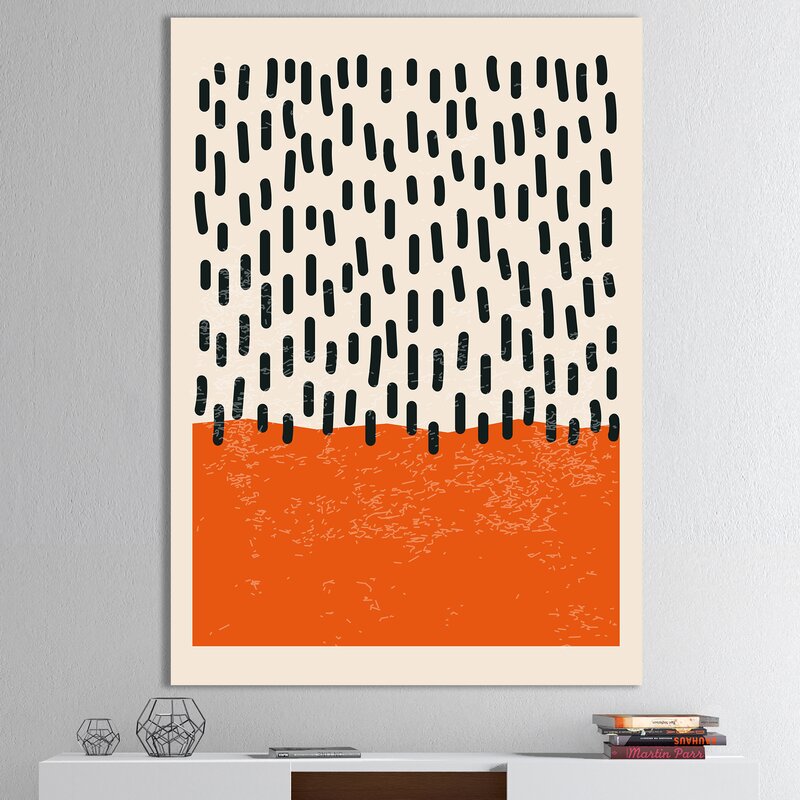 Abstract Geometric Oil Painting with Bold Orange and Black Patterns
