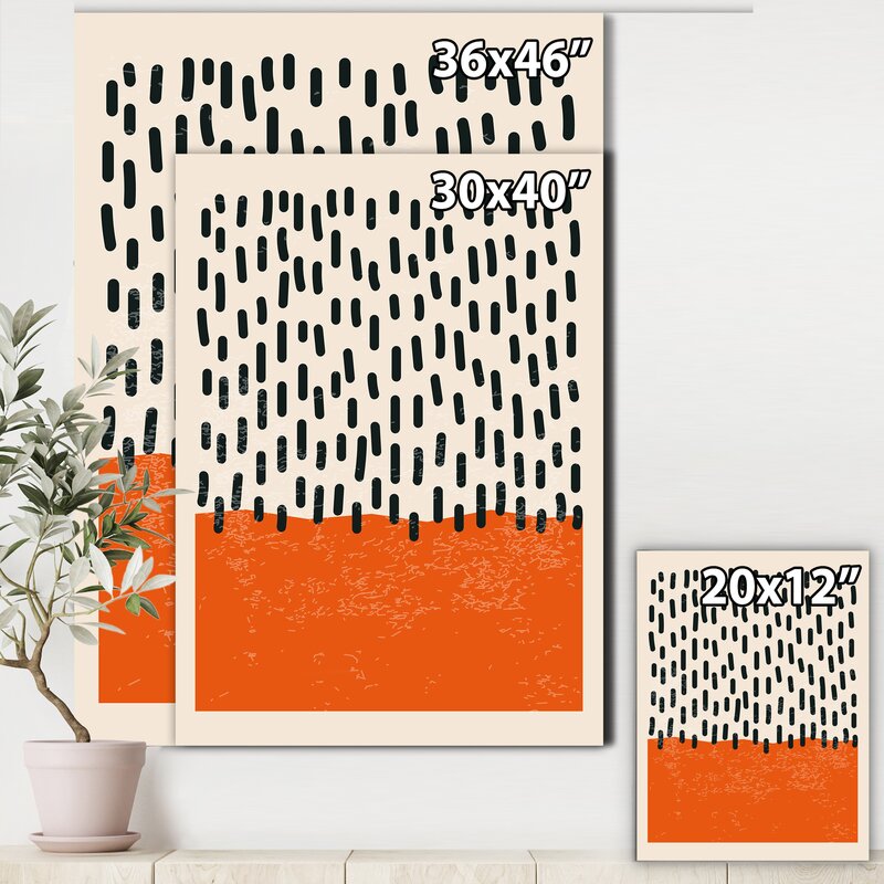Abstract Geometric Oil Painting with Bold Orange and Black Patterns