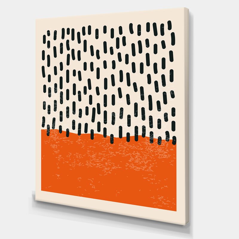 Abstract Geometric Oil Painting with Bold Orange and Black Patterns