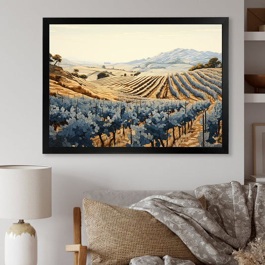 Serene Vineyard Landscape Oil Painting - Minimalist Dreamy Nature Art