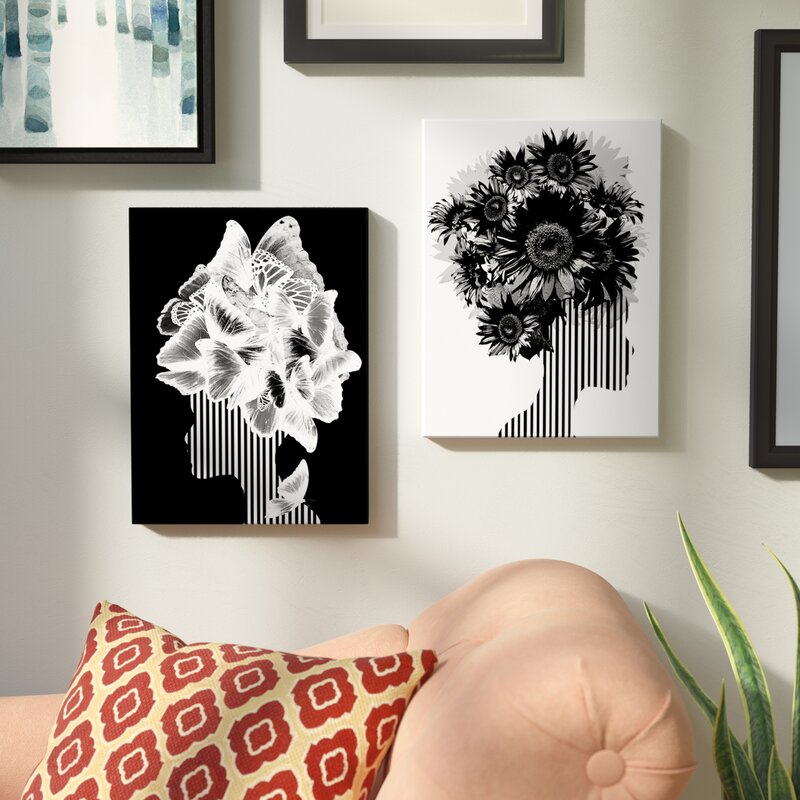 Elegant Floral and Butterfly Silhouettes - Modern Black and White Wall Art Set