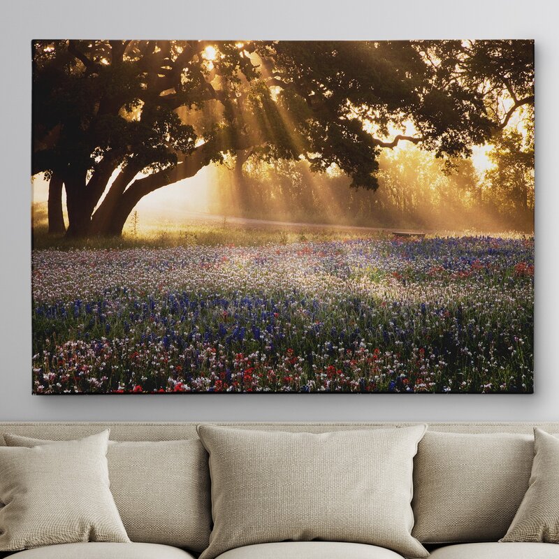 Enchanting Sunrise Over a Colorful Meadow Landscape Oil Painting